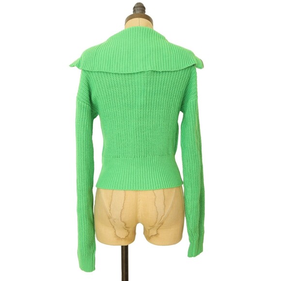 Sanctuary Half-Zip Shrunken Sweater XS Bright Green Ribbed Long Sleeve NWT B30 - Picture 4 of 6